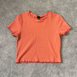 Rust Crop top with lettuce hem